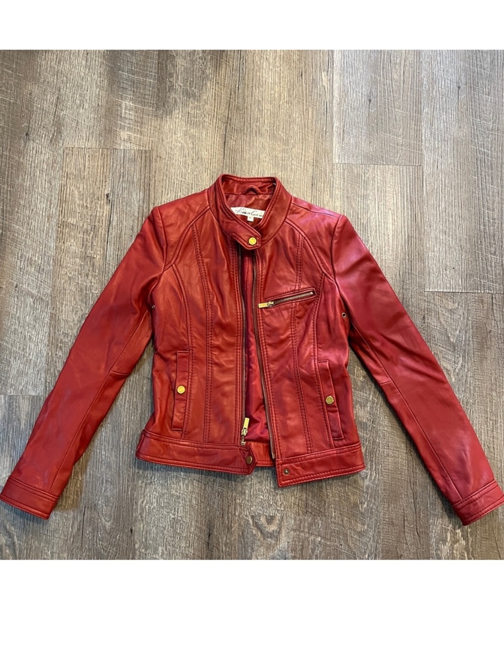 VTG Kenneth Cole Red Leather Moto Jacket Size XS
